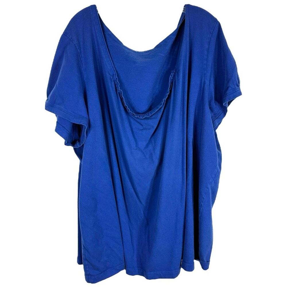 Woman Within Plus Size 4X 34W 36W Top Blue‎ Scoop Neck Short Sleeve Cotton 889